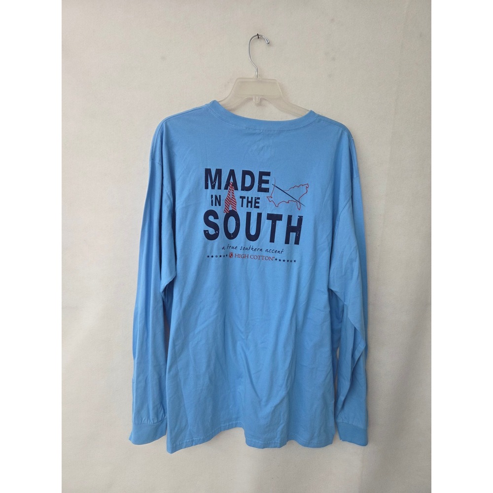 High Cotton Graphic T-Shirt Mens XXL Blue Made In The South Pima Long Sleeve